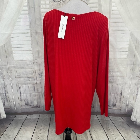 NEW Calvin Klein Size 2X Plus Red Ribbed Tunic Shirt Long Sleeve Pullover Hi-Low - Picture 5 of 11